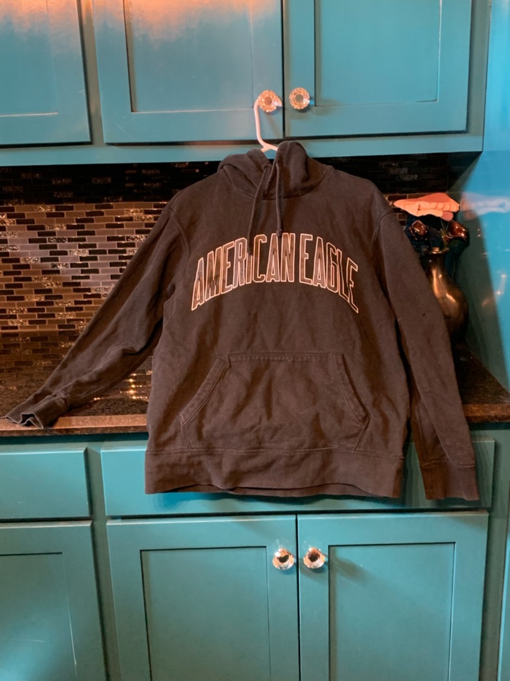 American Eagle Outfitters Black Pullover Hoodie with Chest Logo